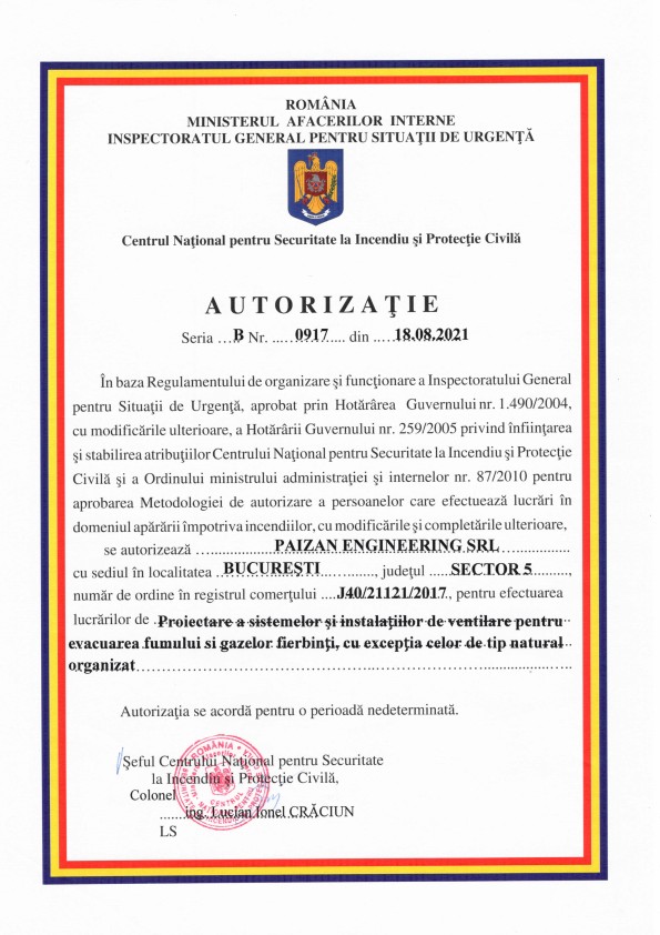 IGSU - Proiectare Instalatii Desfumare